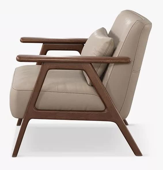 LSFH Unique Design True Innovations Hendricks Leatherette Accent Chair Armchair with Solid Sagwan Wooden Frame Single Sofa Chair for Small Apartments, Living Room or Bedroom (Set of 2 Chairs, Beige)