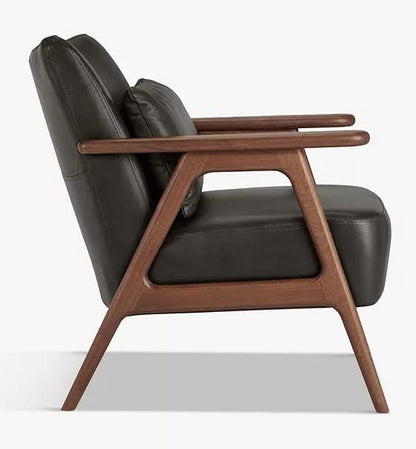 LSFH Unique Design True Innovations Hendricks Leatherette Accent Chair Armchair with Solid Sagwan Wooden Frame Single Sofa Chair for Small Apartments, Living Room or Bedroom (1 Chair, Grey)