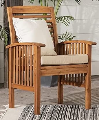 LSFH Unique Design True Innovations Acacia Wood Slat Back Accent Chair Armchair with Solid sagwan Wooden Frame Single Sofa Chair for Small Apartments, Living Room or Bedroom (1 Chair, Cream)