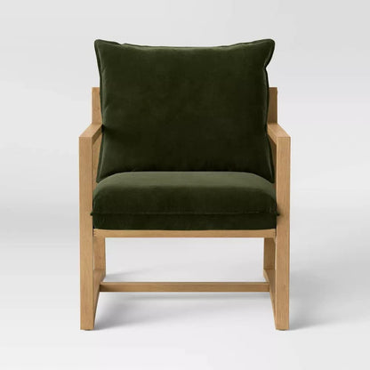 LSFH Unique Design Higginz Lounge Chair, Accent Chair Armchair with Solid Sagwan Wooden Frame Single Sofa Chair for Small Apartments, Living Room or Bedroom (Set of 2 Chairs, Olive)