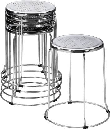 LSFH Unique Design Office Stainless Steel Stool Chrome Finishing Steel Stool Round Shape for Small Apartments, Living Room or Bedroom (Set of 5)