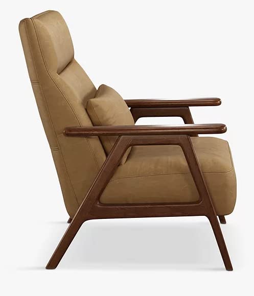 LSFH Unique Design True Innovations High Back Hendricks Leatherette Accent with Solid Sagwan Wooden Frame Single Sofa for Small Apartments, Living Room or Bedroom (1 Chair, Light Brown)