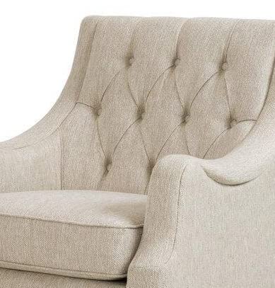 LSFH Unique Design Vinger Button Tufted Fabric Accent Chair Armchair with Solid Sagwan Wooden Frame Single Sofa Chair for Small Apartments, Living Room or Bedroom (Set of 2 Chairs, Beige)