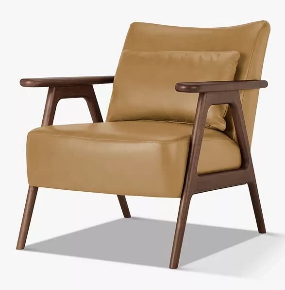 LSFH Unique Design Hendricks Leatherette Accent Chair Armchair with Solid Sagwan Wooden Frame Single Sofa Chair for Small Apartments, Living Room or Bedroom (Set of 2 Chairs, Light Brown)