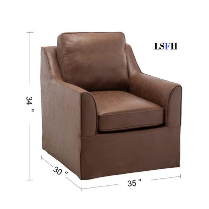 LSFH Unique Design True Innovations Wide Swivel 360 Degree Accent Chair Armchair Single Sofa Chair for Small Apartments, Living Room or Bedroom (1 Chair, Brown)