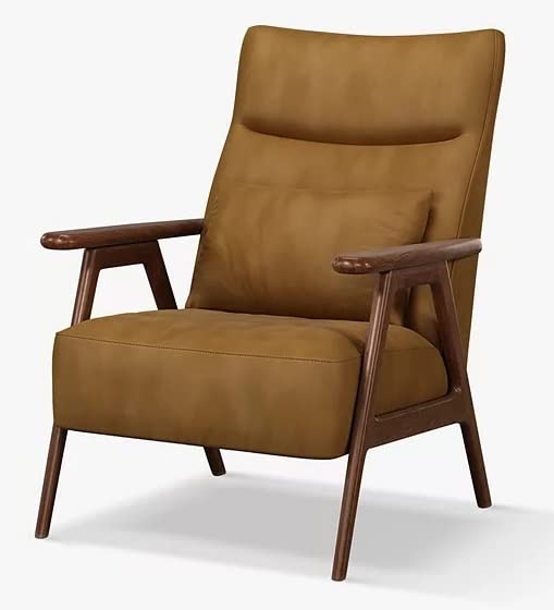 LSFH Unique Design True Innovations High Back Hendricks Leatherette Accent with Solid Sagwan Wooden Frame Single Sofa for Small Apartments, Living Room or Bedroom (1 Chair, Tan)