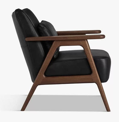 LSFH Unique Design True Innovations Hendricks Leatherette Accent Chair Armchair with Solid Sagwan Wooden Frame Single Sofa Chair for Small Apartments, Living Room or Bedroom (1 Chair, Black)