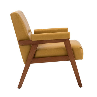 LSFH Unique Design True Innovations Mackenne Accent Chair, Ottoman Armchair with Solid Sagwan Wooden Frame Single Sofa Chair for Small Apartments, Living Room or Bedroom (1 Chair, Brown)