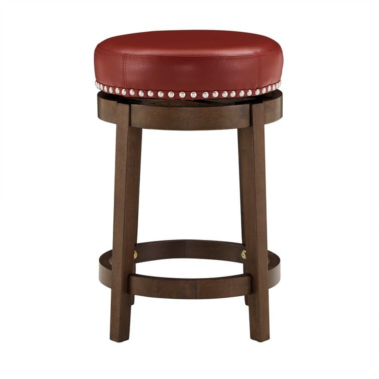LSFH Unique Design True Innovations Arlettez Swivel Bar Stool with 100% Sagwan Wood Frame 360 Degree Ball & Cast Swivel Pub Height Bar Stool for Shop, Salon, Office and Home (1 Barstool, Red)