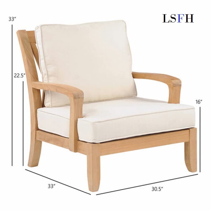 LSFH Unique Design Somerst Lounge Chair, Accent Chair Armchair with Solid Sagwan Wooden Frame Single Sofa Chair for Small Apartments, Living Room or Bedroom (1 Chair, Beige)
