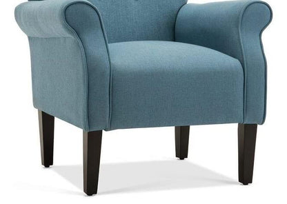 LSFH Unique Design Versatile Button Tufted Fabric Accent Chair Armchair with Solid Sagwan Wooden Frame Single Sofa Chair for Small Apartments, Living Room or Bedroom (1 Chair, Blue)