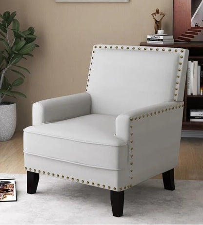 LSFH Unique Design True Innovations Joshkz Accent Chair, Armchair with Solid Sagwan Wooden Frame Single Sofa Chair for Small Apartments, Living Room or Bedroom (1 Chair, Off-White)
