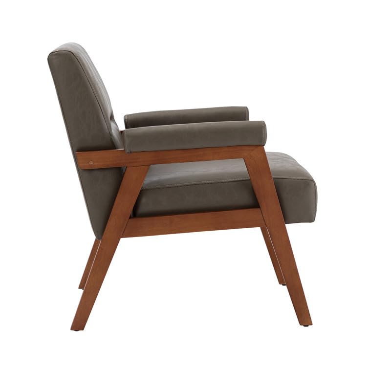 LSFH Unique Design True Innovations Mackenne Accent Chair, Ottoman Armchair with Solid Sagwan Wooden Frame Single Sofa Chair for Small Apartments, Living Room or Bedroom (1 Chair, Grey)