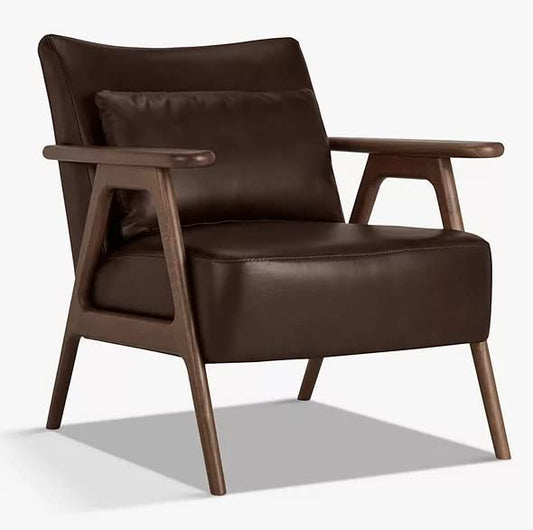 LSFH Unique Design True Innovations Hendricks Leatherette Accent Chair Armchair with Solid Sagwan Wooden Frame Single Sofa Chair for Small Apartments, Living Room or Bedroom (1 Chair, Dark Brown)