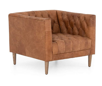 LSFH Unique Design Rollins Button Tufted Accent Chair Armchair with Solid Sagwan Wooden Legs Single Sofa Chair for Small Apartments, Living Room or Bedroom (1 Chairs, Brown)