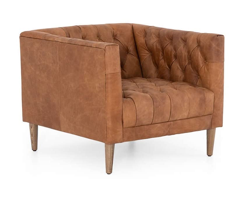 LSFH Unique Design Rollins Button Tufted Accent Chair Armchair with Solid Sagwan Wooden Legs Single Sofa Chair for Small Apartments, Living Room or Bedroom (Set of 2 Chairs, Brown)