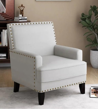 LSFH Unique Design True Innovations Joshkz Accent Chair, Armchair with Solid Sagwan Wooden Frame Single Sofa Chair for Small Apartments, Living Room or Bedroom (1 Chair, Off-White)