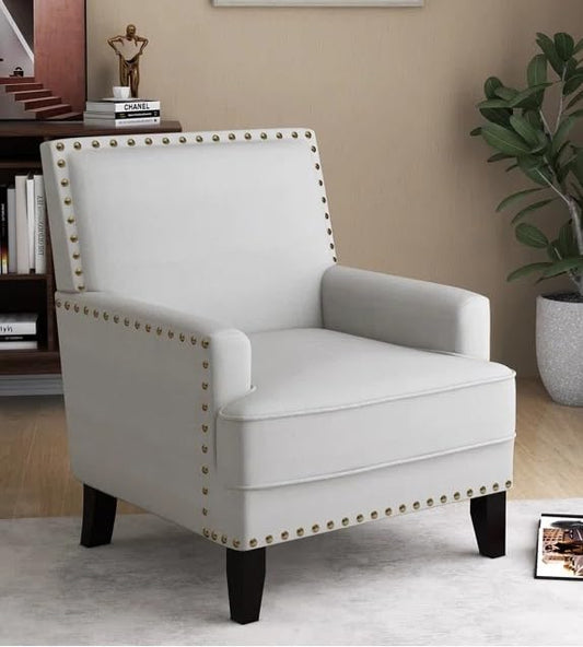 LSFH Unique Design True Innovations Joshkz Accent Chair, Armchair with Solid Sagwan Wooden Frame Single Sofa Chair for Small Apartments, Living Room or Bedroom (1 Chair, Off-White)