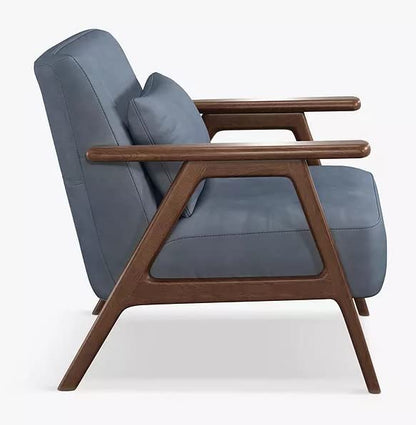 LSFH Unique Design True Innovations Hendricks Leatherette Accent Chair Armchair with Solid Sagwan Wooden Frame Single Sofa Chair for Small Apartments, Living Room or Bedroom (1 Chair, Sky Blue)