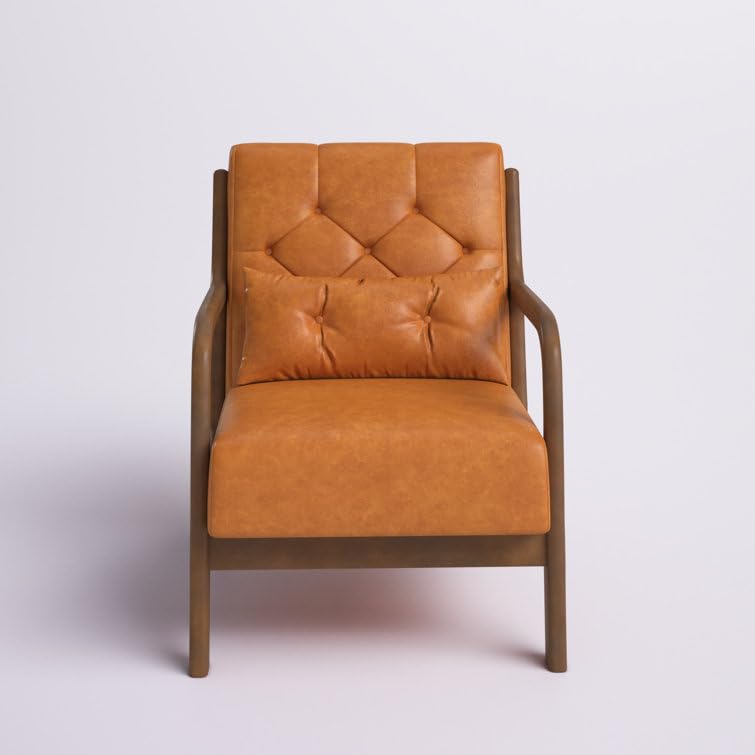 LSFH Unique Design True Innovations Alcie Accent Chair, Ottoman Armchair with Solid Sagwan Wooden Frame Single Sofa Chair for Small Apartments, Living Room or Bedroom (Set of 2 Chairs, Brown)