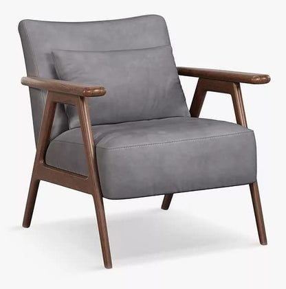 LSFH Unique Design True Innovations Hendricks Leatherette Accent Chair Armchair with Solid Sagwan Wooden Frame Single Sofa Chair for Small Apartments, Living Room or Bedroom (1 Chair, Light Grey)