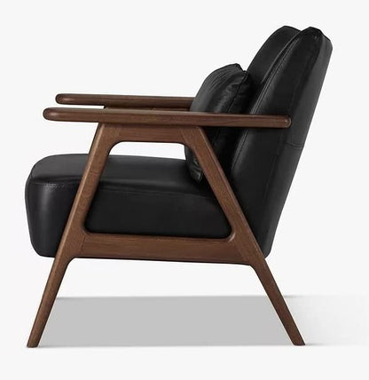 LSFH Unique Design True Innovations Hendricks Leatherette Accent Chair Armchair with Solid Sagwan Wooden Frame Single Sofa Chair for Small Apartments, Living Room or Bedroom (Set of 2 Chairs, Black)
