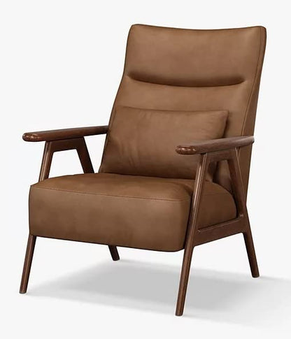 LSFH Unique Design True Innovations High Back Hendricks Leatherette Accent with Solid Sagwan Wooden Frame Single Sofa for Small Apartments, Living Room or Bedroom (Set of 2 Chairs, Brown)