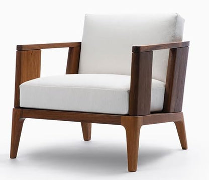 LSFH Unique Design True Innovations Malibuzz Accent Chair, Armchair with Solid Sagwan Wooden Frame Single Sofa Chair for Small Apartments, Living Room or Bedroom (1 Chair, Off-White)
