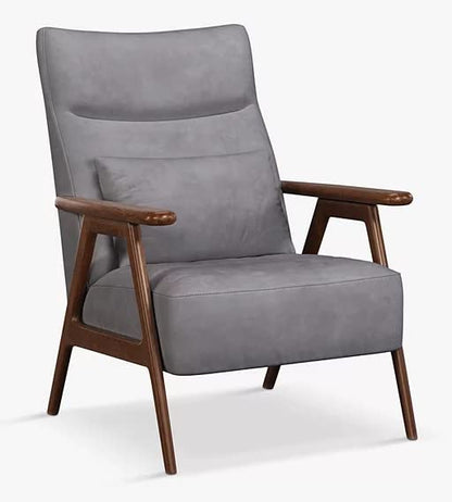 LSFH Unique Design True Innovations High Back Hendricks Leatherette Accent with Solid Sagwan Wooden Frame Single Sofa for Small Apartments, Living Room or Bedroom (1 Chair, Grey)