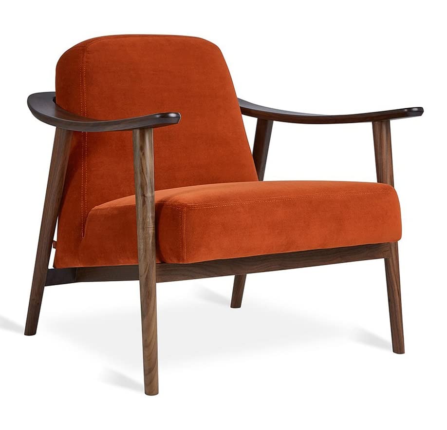 LSFH Unique Design Balticz Accent Chair Armchair with Solid Sagwan Wooden Frame Single Sofa Chair for Small Apartments, Living Room or Bedroom (Walnut Finish, Dark Orange Set of 2 Chairs)