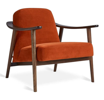 LSFH Unique Design Balticz Accent Chair Armchair with Solid Sagwan Wooden Frame Single Sofa Chair for Small Apartments, Living Room or Bedroom (Walnut Finish, Dark Orange 1 Chair)