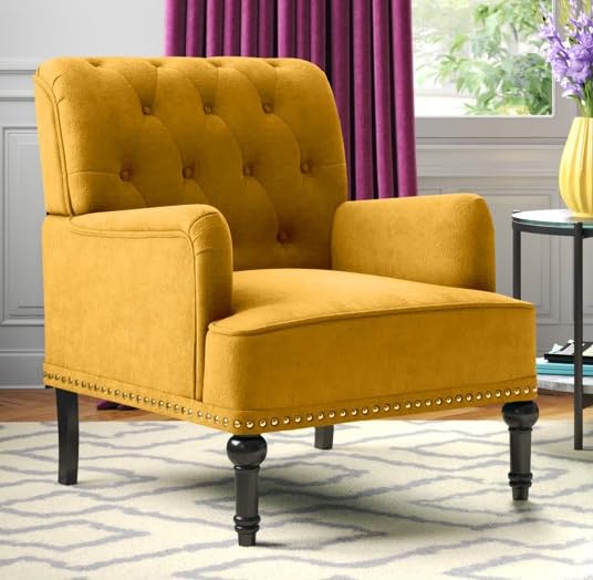 LSFH Unique Design True Innovations Jakuz Accent Chair, Armchair with Solid Sagwan Wooden Frame Single Sofa Chair for Small Apartments, Living Room or Bedroom (Set of 2 Chairs, Yellow)