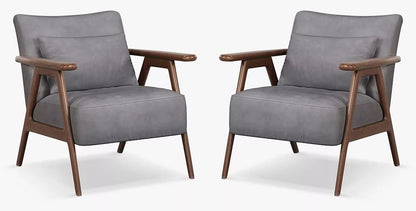 LSFH Unique Design True Innovations Hendricks Leatherette Accent Chair Armchair with Solid Sagwan Wooden Frame Single Sofa Chair for Small Apartments, Living Room (Set of 2 Chairs, Light Grey)