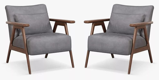 LSFH Unique Design True Innovations Hendricks Leatherette Accent Chair Armchair with Solid Sagwan Wooden Frame Single Sofa Chair for Small Apartments, Living Room (Set of 2 Chairs, Light Grey)