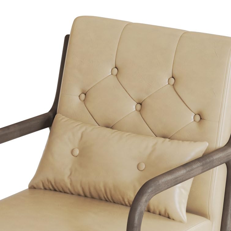 LSFH Unique Design True Innovations Alcie Accent Chair, Ottoman Armchair with Solid Sagwan Wooden Frame Single Sofa Chair for Small Apartments, Living Room or Bedroom (Set of 2 Chairs, Beige)