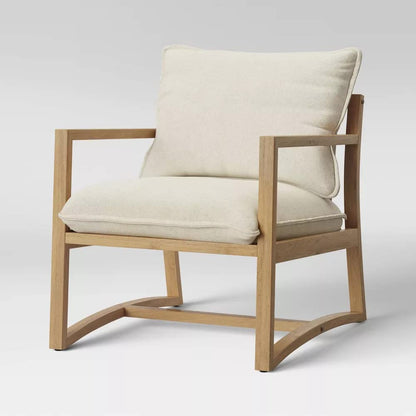 LSFH Unique Design Higginz Lounge Chair, Accent Chair Armchair with Solid Sagwan Wooden Frame Single Sofa Chair for Small Apartments, Living Room or Bedroom (Set of 2 Chairs, Off White)