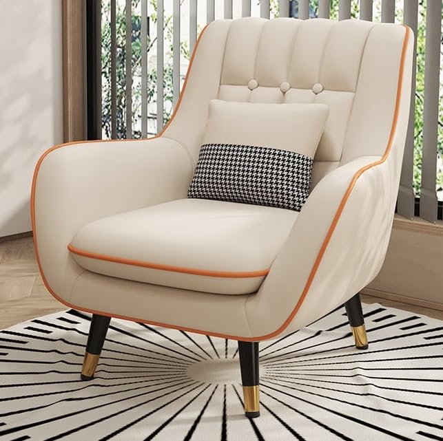 LSFH Unique Design True Innovations Nordic Light Accent Chair, Armchair with Solid Sagwan Wooden Frame for Small Apartments, Living Room or Bedroom (Set of 2 Chairs, Beige)