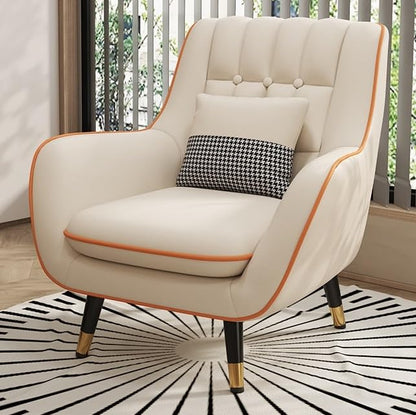 LSFH Unique Design True Innovations Nordic Light Accent Chair, Armchair with Solid Sagwan Wooden Frame for Small Apartments, Living Room or Bedroom (Set of 2 Chairs, Beige)