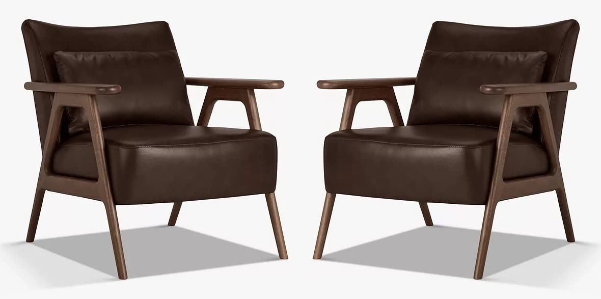 LSFH Unique Design True Innovations Hendricks Leatherette Accent Chair Armchair with Solid Sagwan Wooden Frame Single Sofa Chair for Small Apartments, Living Room or (Set of 2 Chairs, Dark Brown)