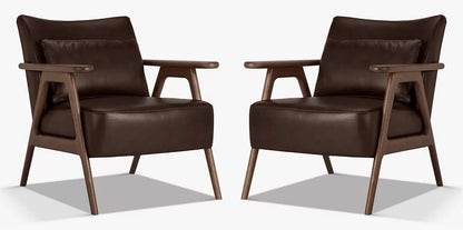 LSFH Unique Design True Innovations Hendricks Leatherette Accent Chair Armchair with Solid Sagwan Wooden Frame Single Sofa Chair for Small Apartments, Living Room or (Set of 2 Chairs, Dark Brown)