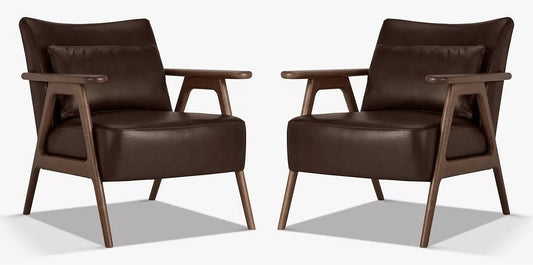LSFH Unique Design True Innovations Hendricks Leatherette Accent Chair Armchair with Solid Sagwan Wooden Frame Single Sofa Chair for Small Apartments, Living Room or (Set of 2 Chairs, Dark Brown)