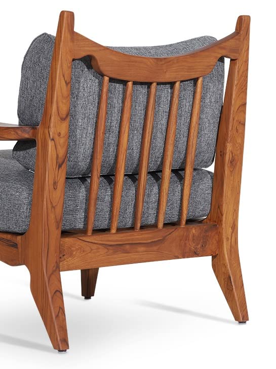 LSFH Unique Design Araax Organic Shape Fabric Accent Chair Armchair with Solid Sagwan Wooden Frame Single Sofa Chair for Small Apartments, Living Room or Bedroom (Set of 2 Chairs, Grey)