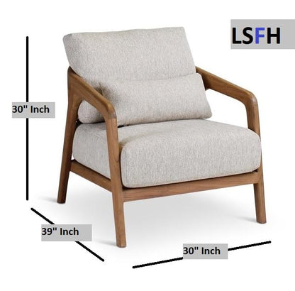 LSGF Luxury Design Traditional Liza Armchair Accent Chair with Solid Sagwan Wooden Legs Sofa Set for Small Apartments, Living Room or Bedroom (Set of 2 Chairs, Cream)