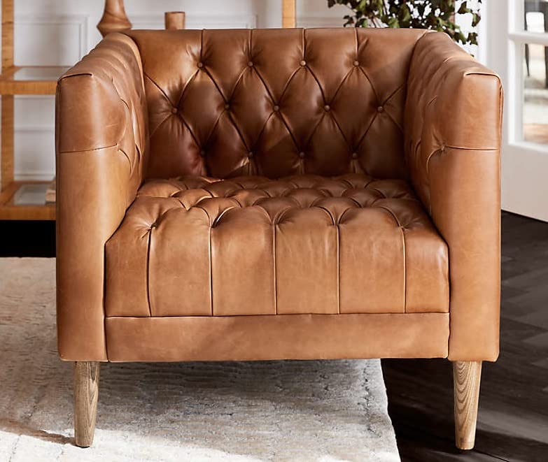LSFH Unique Design Rollins Button Tufted Accent Chair Armchair with Solid Sagwan Wooden Legs Single Sofa Chair for Small Apartments, Living Room or Bedroom (Set of 2 Chairs, Brown)