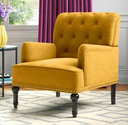 LSFH Unique Design True Innovations Jakuz Accent Chair, Armchair with Solid Sagwan Wooden Frame Single Sofa Chair for Small Apartments, Living Room or Bedroom (1 Chair, Yellow)