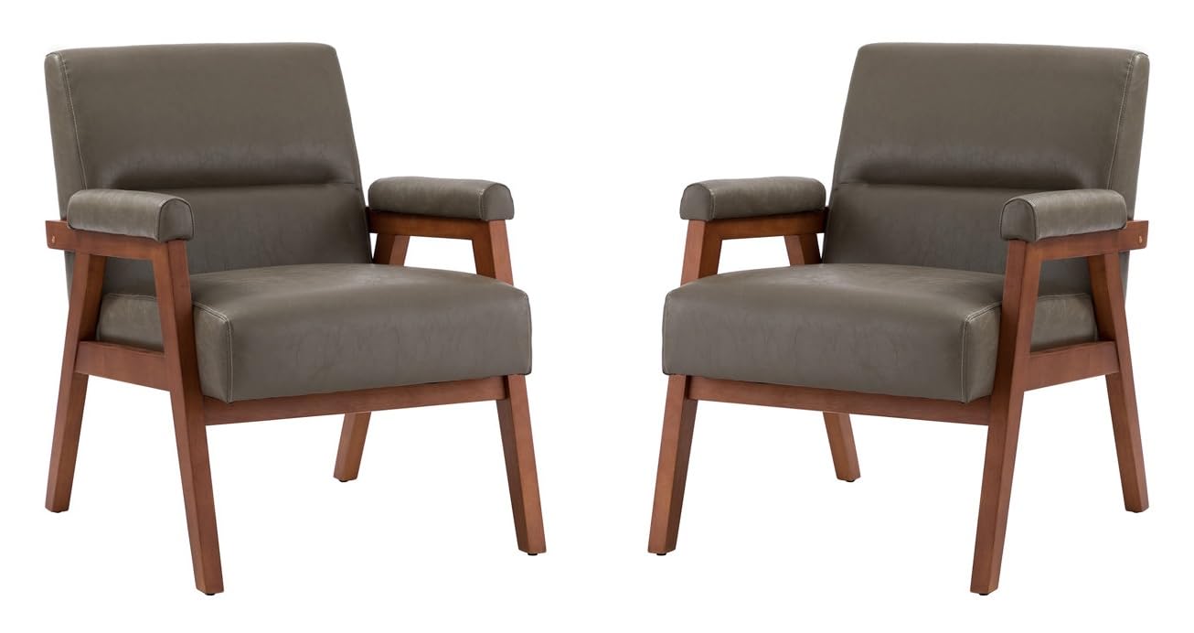 LSFH Unique Design True Innovations Mackenne Accent Chair, Ottoman Armchair with Solid Sagwan Wooden Frame Single Sofa Chair for Small Apartments, Living Room or Bedroom (Set of 2 Chairs, Grey)