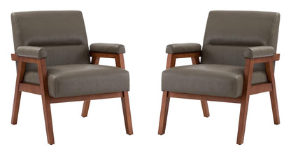 LSFH Unique Design True Innovations Mackenne Accent Chair, Ottoman Armchair with Solid Sagwan Wooden Frame Single Sofa Chair for Small Apartments, Living Room or Bedroom (Set of 2 Chairs, Grey)