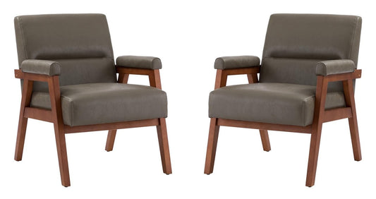 LSFH Unique Design True Innovations Mackenne Accent Chair, Ottoman Armchair with Solid Sagwan Wooden Frame Single Sofa Chair for Small Apartments, Living Room or Bedroom (Set of 2 Chairs, Grey)