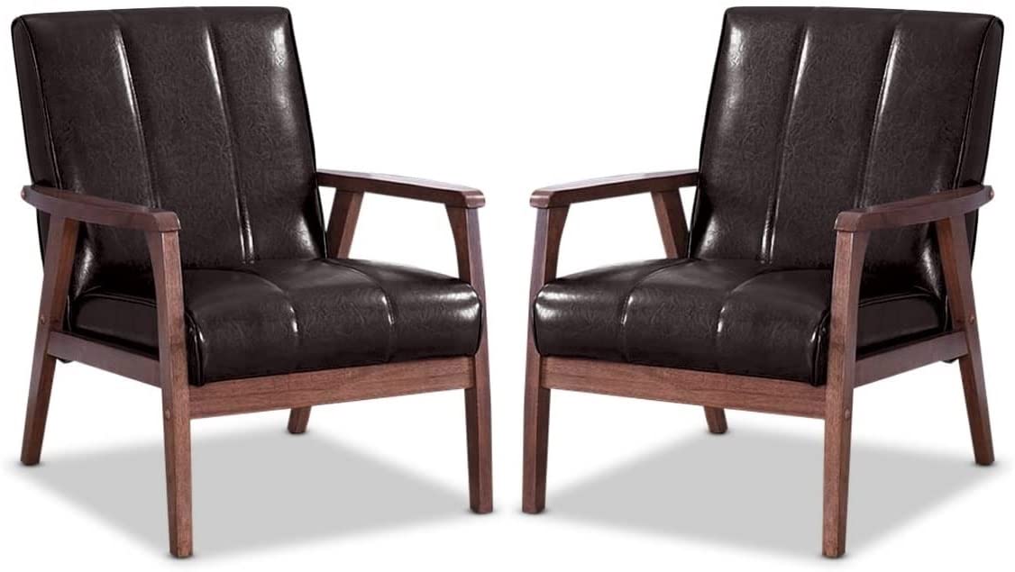 LSFH Unique Design Nikko Channel Tufted Accent Chair Armchair with Solid sagwan Wooden Frame Single Sofa Chair for Small Apartments, Living Room or Bedroom (Set of 2 Chairs, Dark Brown)