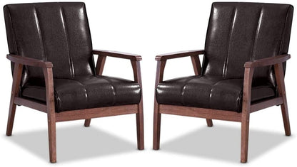 LSFH Unique Design Nikko Channel Tufted Accent Chair Armchair with Solid sagwan Wooden Frame Single Sofa Chair for Small Apartments, Living Room or Bedroom (Set of 2 Chairs, Dark Brown)